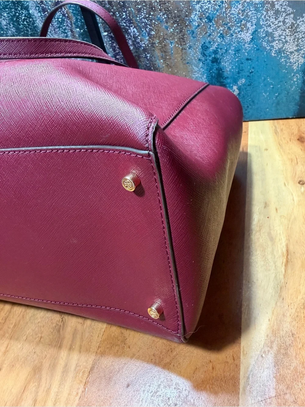 Tory Burch Classic Emerson Saffiano Leather Tote Burgundy Imperial Merlot